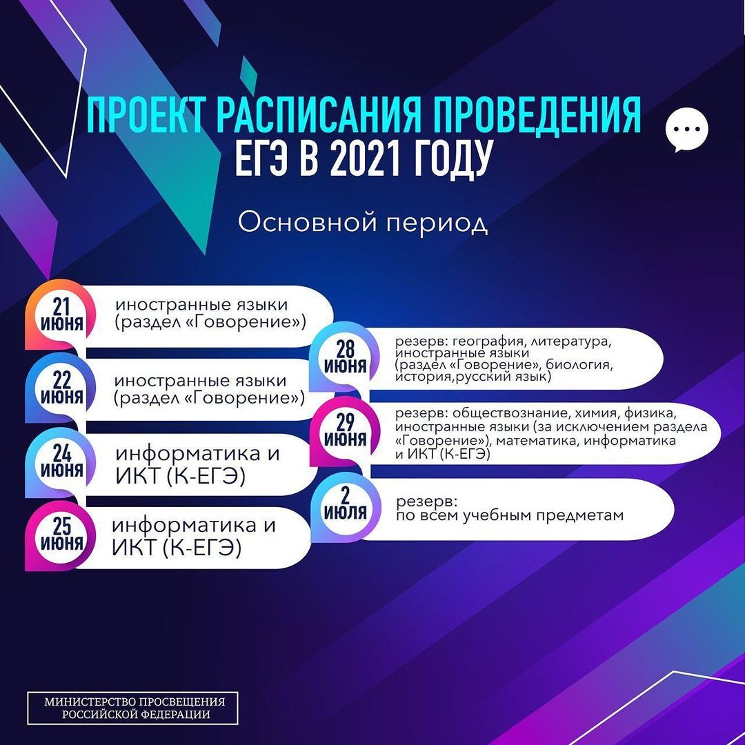 Проект расписания ЕГЭ и UD-11 в 2021 году 